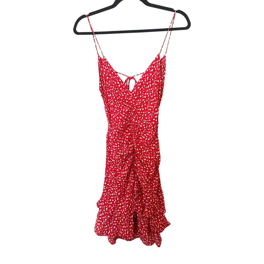 ZARA Floral Ruffle Open Back Mini Dress Red Small
